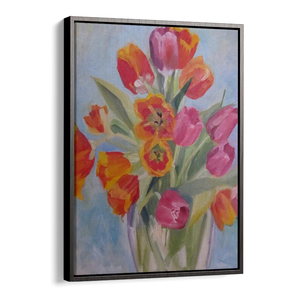 RED AND ORANGE TULIPS , FLORAL FLOWER PAINTINGS