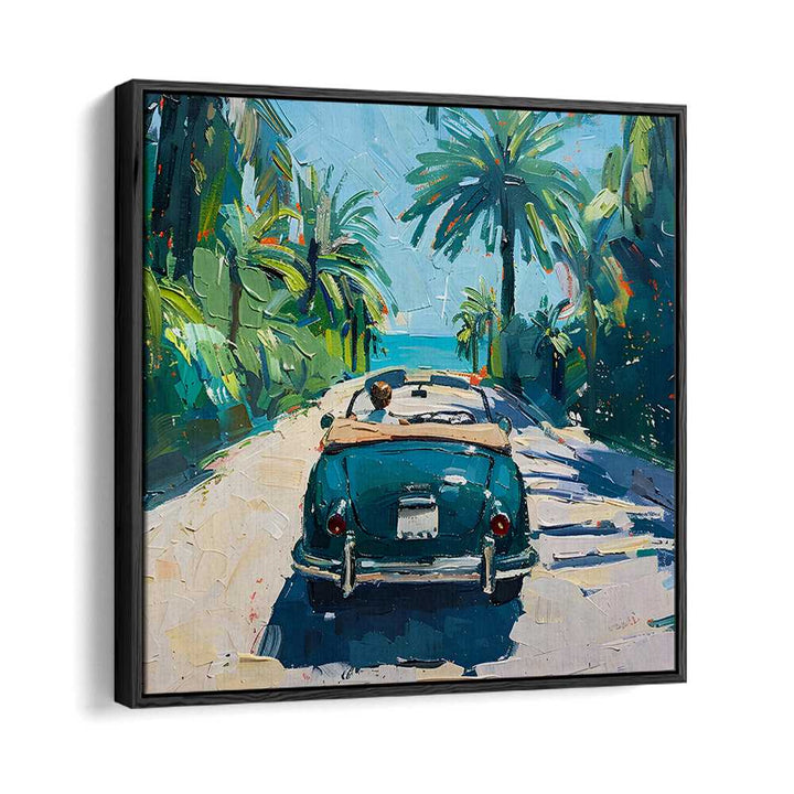 Classic convertible driving on a coastal road, embodying the spirit of adventure with CAR ON THE BEACH.