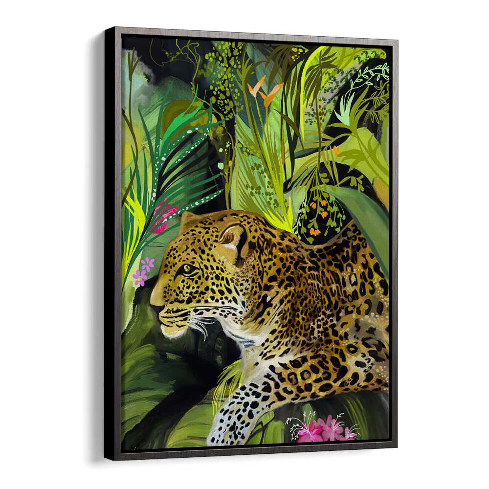 Fierce elegance of the LEOPARD KING, ANIMAL PAINTINGS, showcasing a stunning leopard in a lush jungle setting.