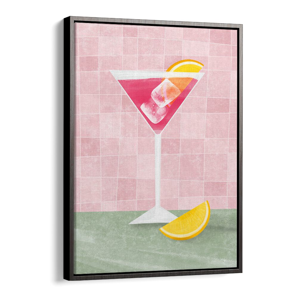 Vibrant PINK COCTAIL, BAR art with lime accents, perfect for enhancing your cafe's ambiance.