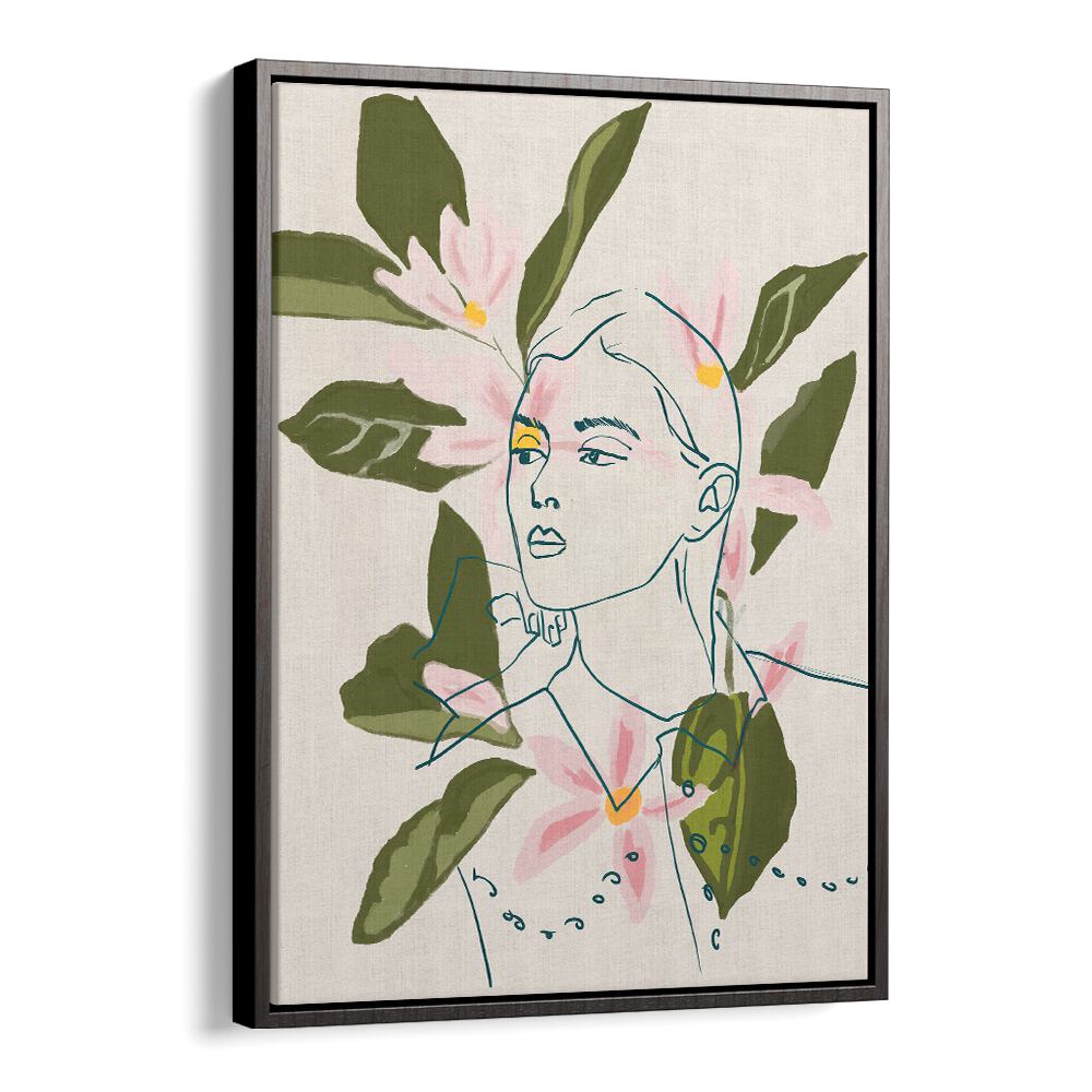 Elegant artwork featuring FLORAL REFLECTION, PORTRAITS with delicate floral designs intertwining human forms.