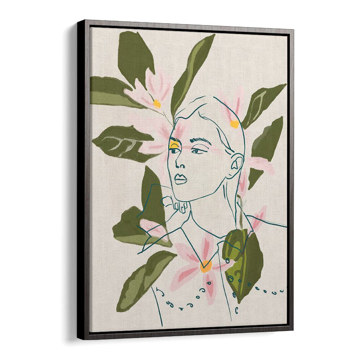 Elegant artwork featuring FLORAL REFLECTION, PORTRAITS with delicate floral designs intertwining human forms.