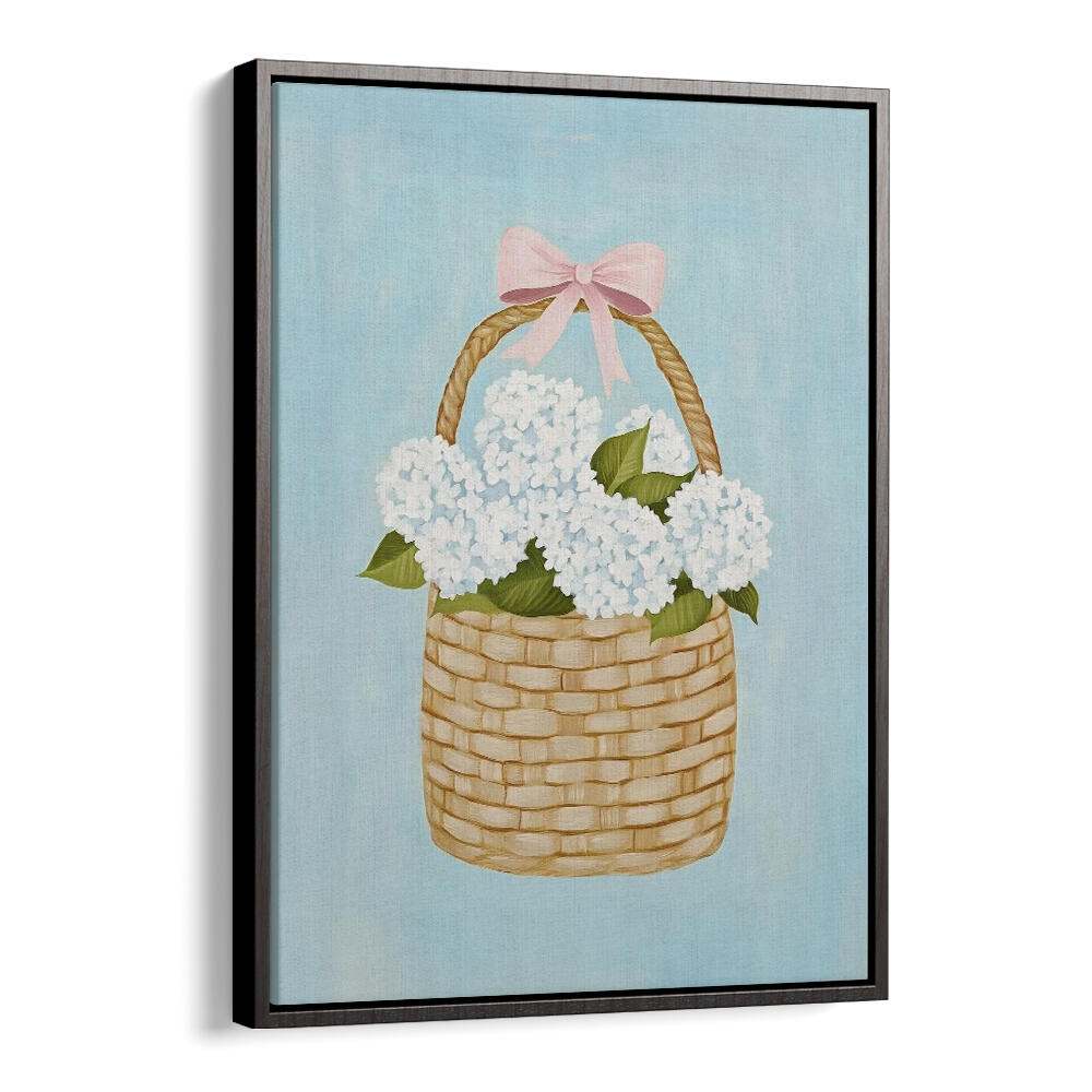 HYDRANGEAS IN BASKET , FLORAL FLOWER PAINTINGS