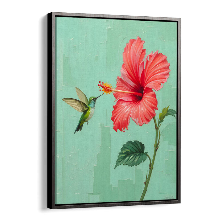 BIRD VISITED MY GARDEN , FLORAL FLOWER PAINTINGS