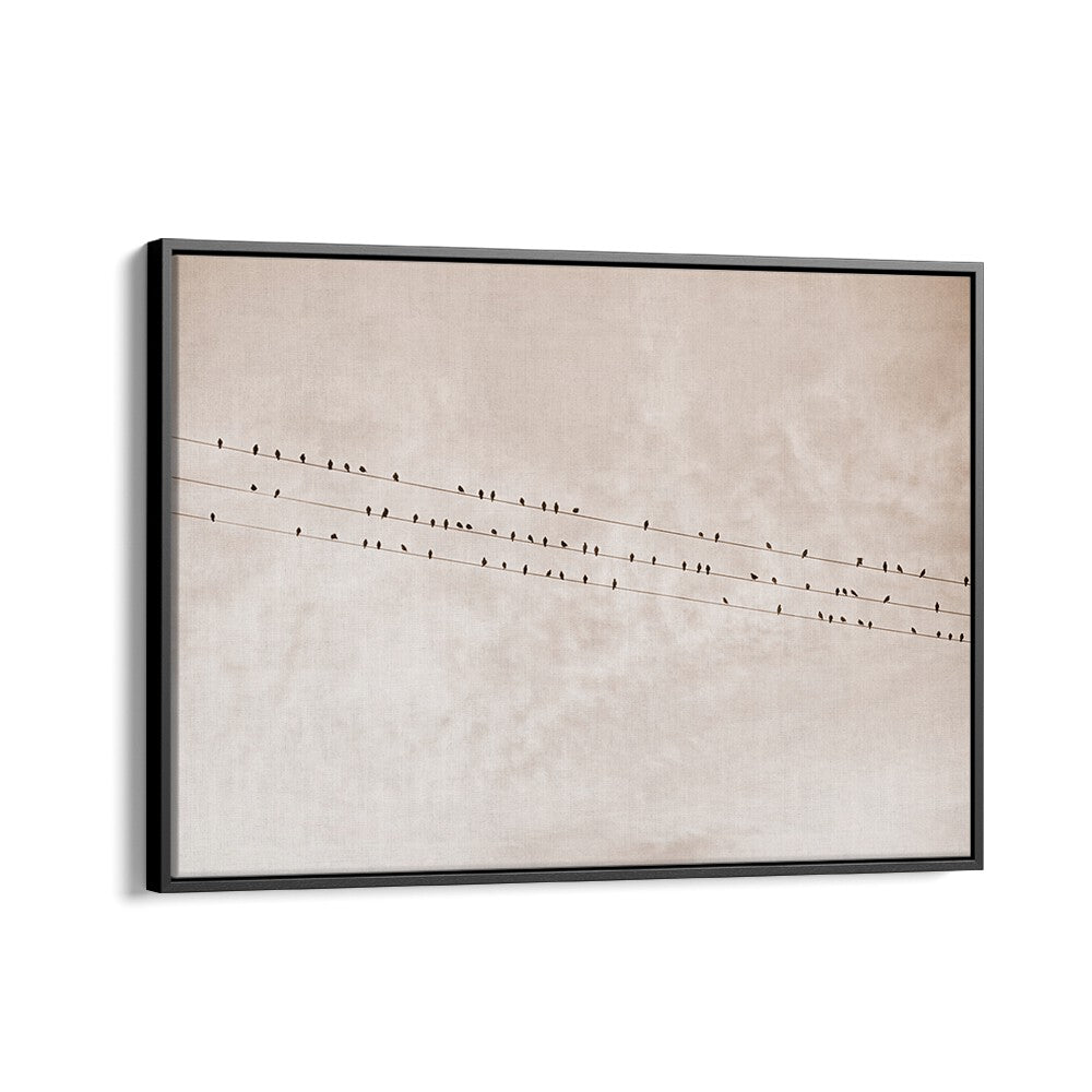 Elegant BIRDS ON A WIRE BEIGE, ANIMAL PAINTINGS showcasing silhouettes against a soft beige backdrop. Perfect for nature lovers.