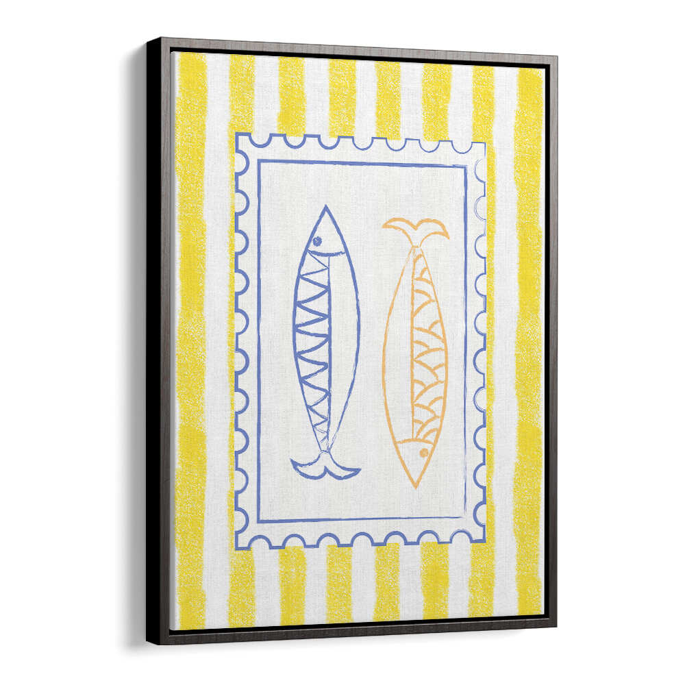 FISH STAMP ON YELLOW STRIPES , KITCHEN POSTERS