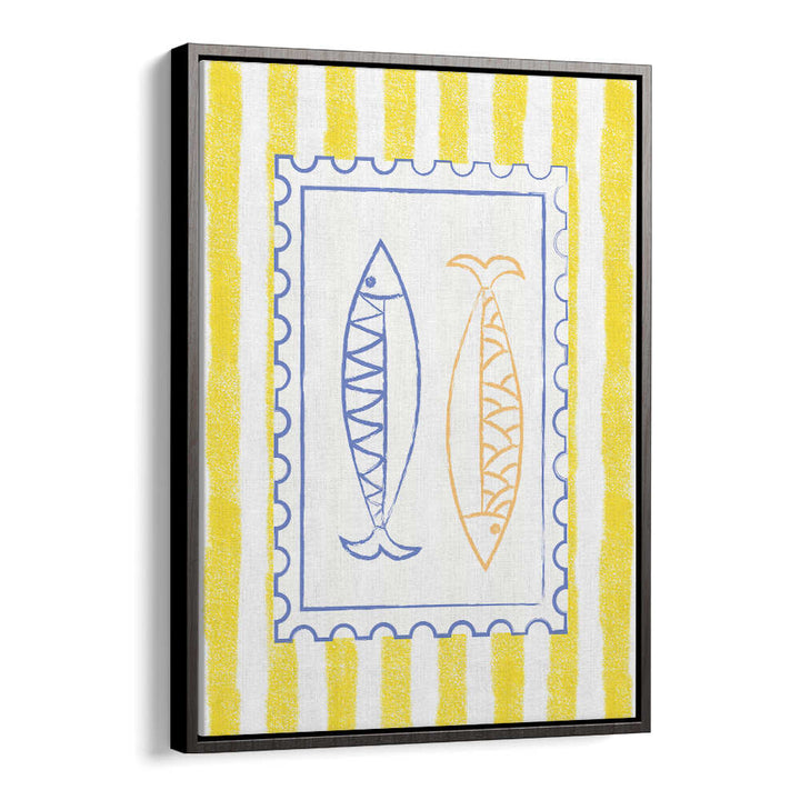 FISH STAMP ON YELLOW STRIPES , KITCHEN POSTERS
