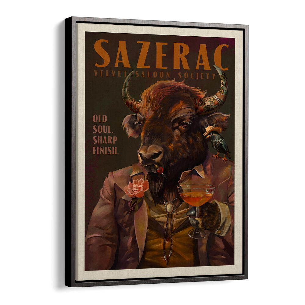 BUFFALO DRINKING SAZERAC , BAR & CAFE ART