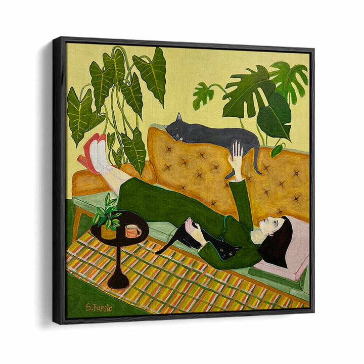 CAT LADY ON COUCH , PORTRAITS & FIGURATIVE ILLUSTRATIONS