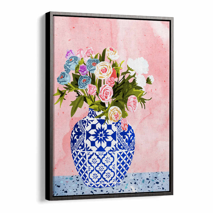 CERAMIC PLANTER , FLORAL FLOWER PAINTINGS