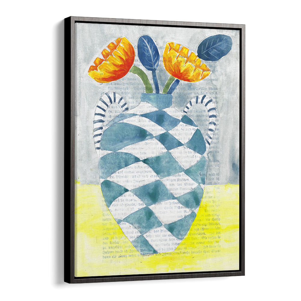 CHECKERED VASE ORANGE FLOWERS