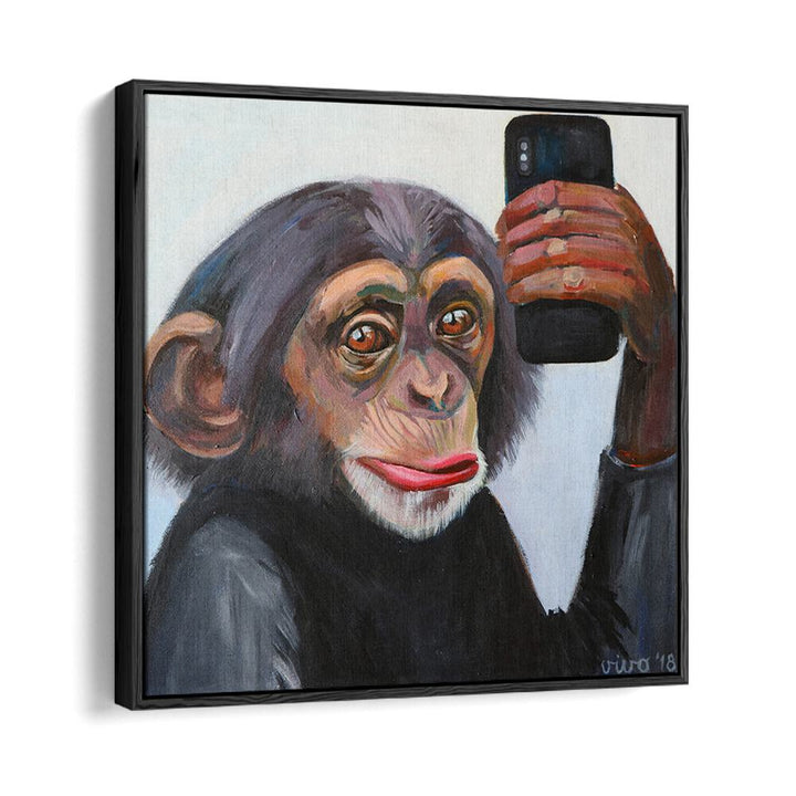 CHIMP'S SELFIE MOMENT, COMIC POSTERS showcase vibrant abstract art featuring a charming chimp with a phone.