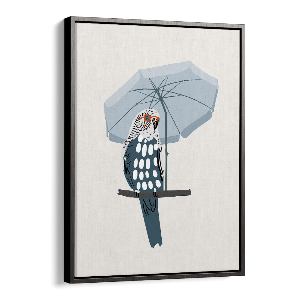 COOL BUDGIE UNDER UMBRELLA