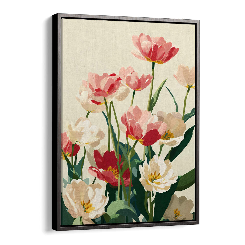 CORAL TULIPS IN BLOOM , FLORAL FLOWER PAINTINGS