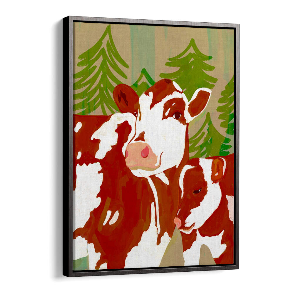 COW & CALF WOODLAND EMBRACE , ANIMAL PAINTINGS
