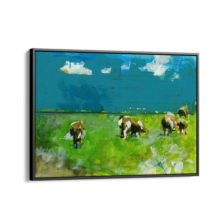 Cows in Landscape II, landscape paintings that capture serene countryside beauty with gentle cows grazing.