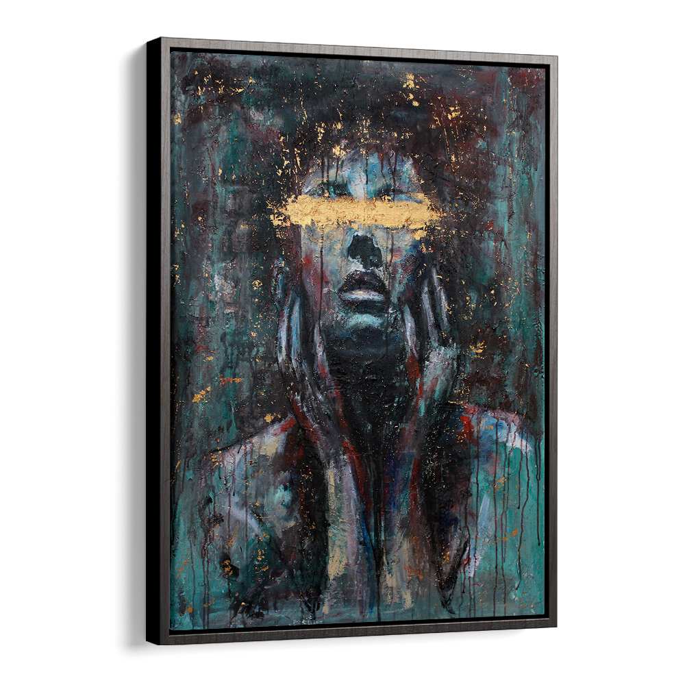 Stunning ENLIGHTENED, PORTRAITS artwork featuring a figure with gold accents, perfect for modern decor.