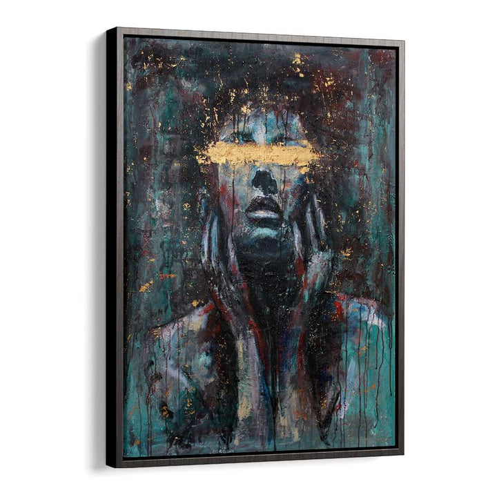 Stunning ENLIGHTENED, PORTRAITS artwork featuring a figure with gold accents, perfect for modern decor.