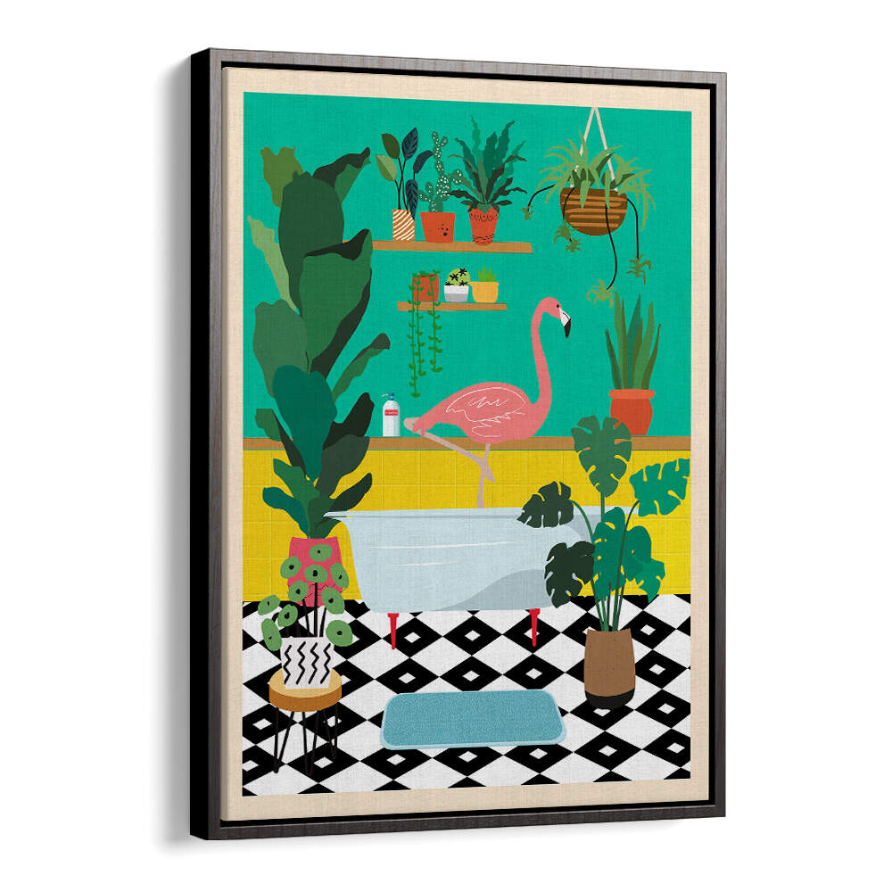 FLAMINGO BATH TIME , BATHROOM ART PRINTS
