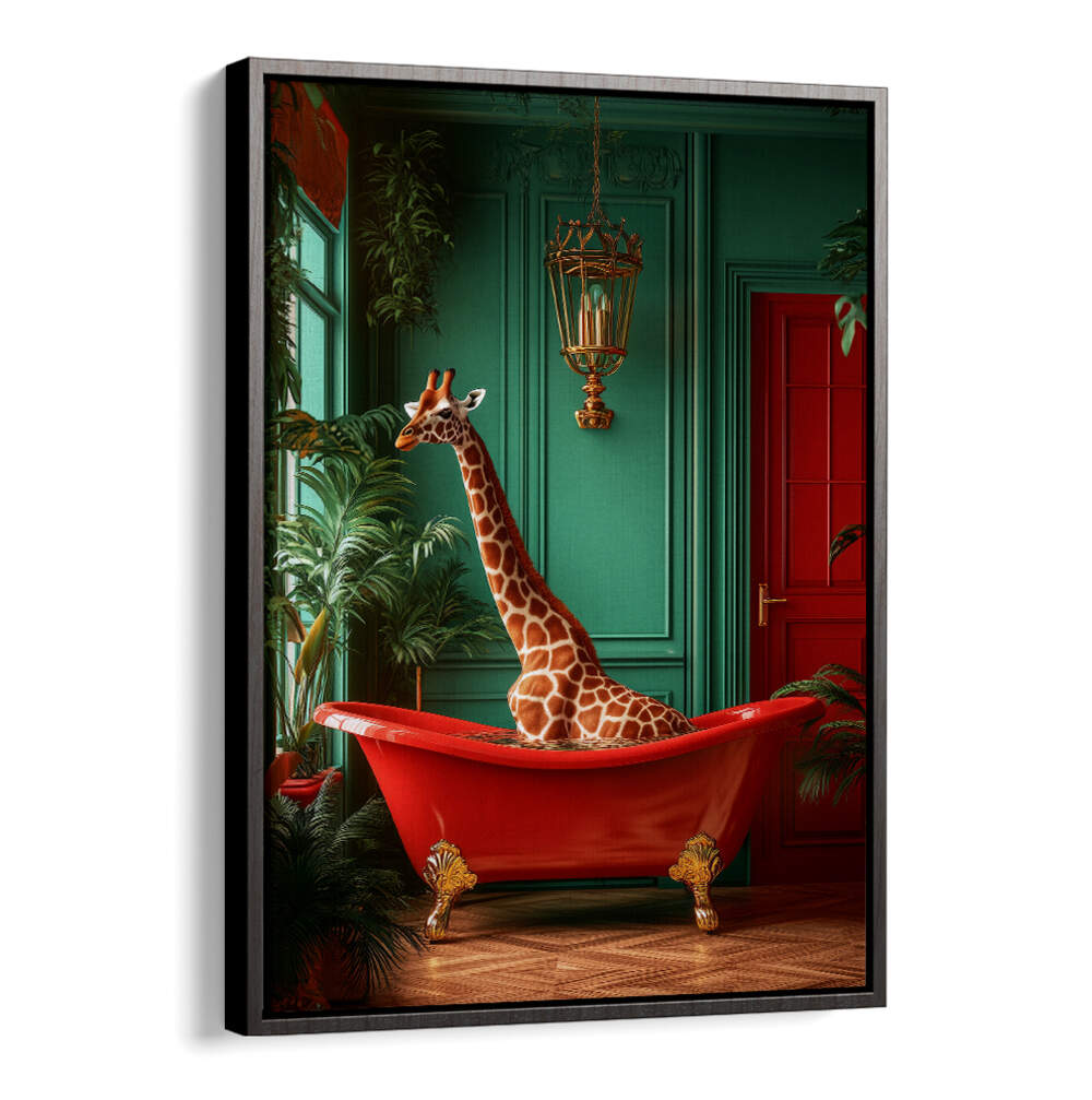 GIRAFFE IN THE BATHTUB TROPICAL ANIMALS , BATHROOM ART PRINTS