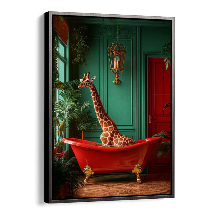 GIRAFFE IN THE BATHTUB TROPICAL ANIMALS , BATHROOM ART PRINTS
