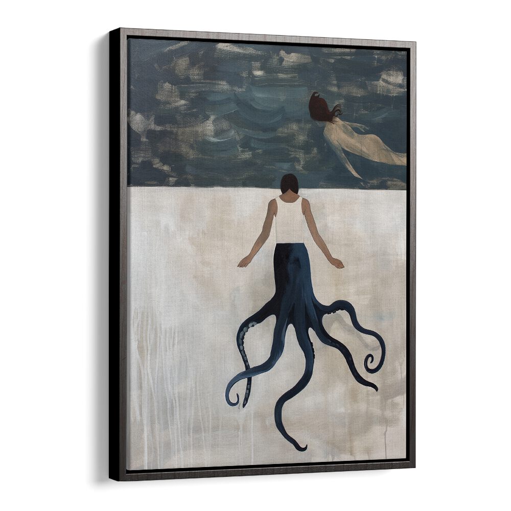 Whimsical OCTOPUS MAID, BEACH PAINTINGS artwork featuring a figure with an octopus tail, perfect for coastal decor.