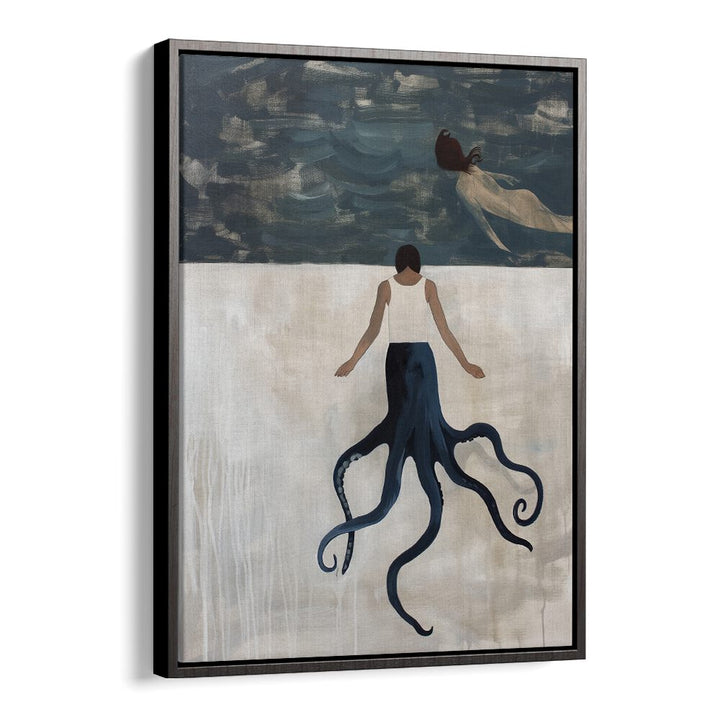 Whimsical OCTOPUS MAID, BEACH PAINTINGS artwork featuring a figure with an octopus tail, perfect for coastal decor.