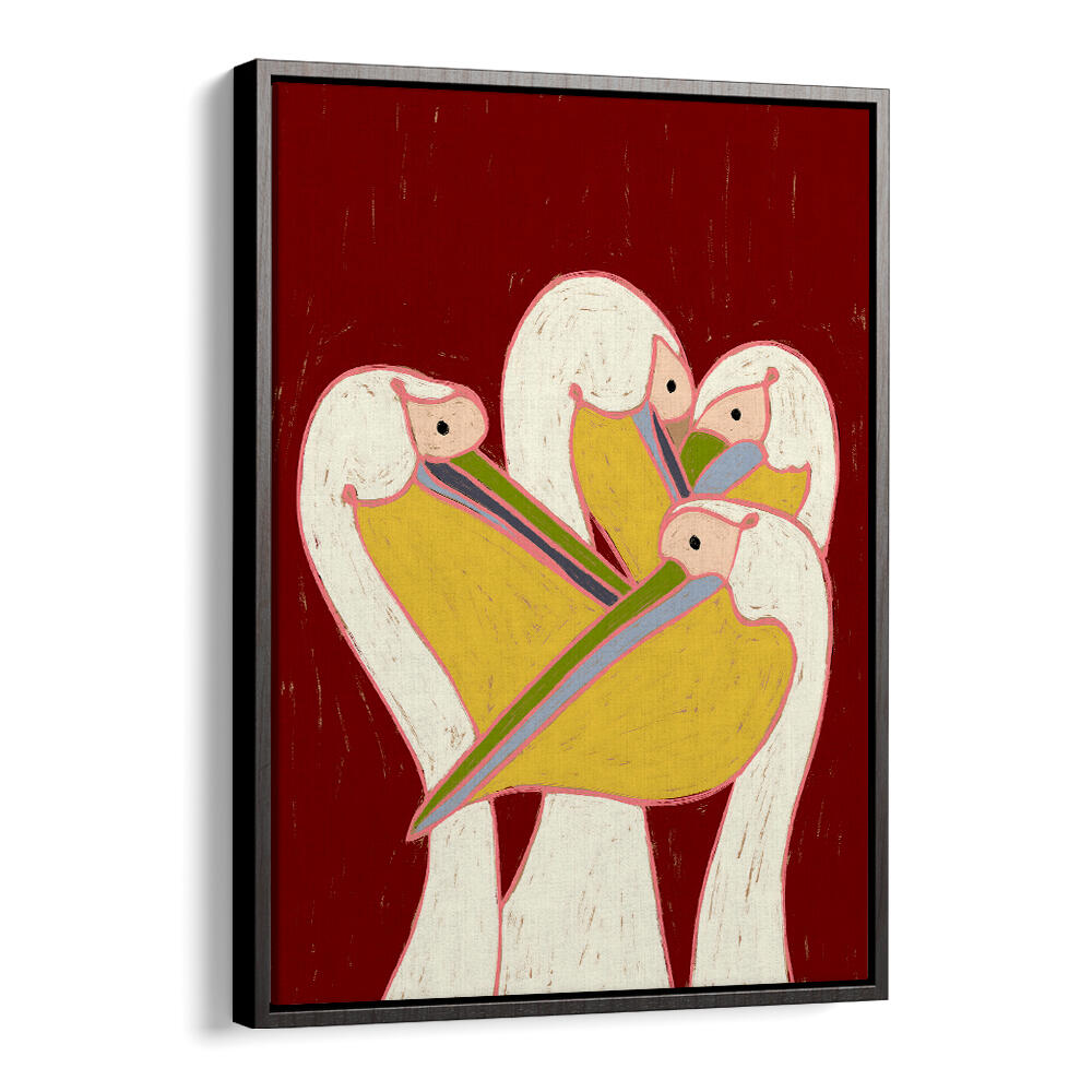 PELICANS OF THE BURGUNDY SKY  ,ANIMAL PAINTINGS