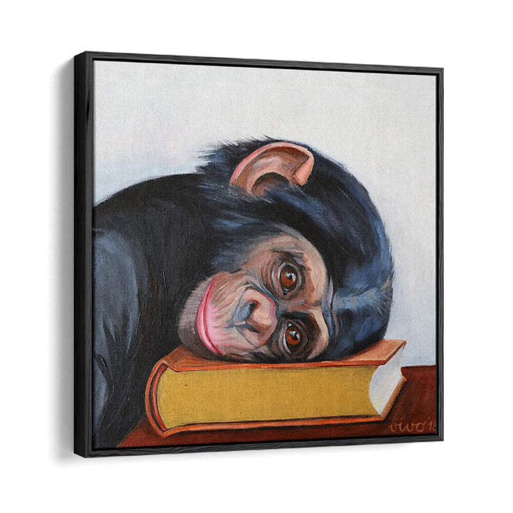Resting monkey head on a book, comic posters add whimsy and charm to any space, perfect for comic art lovers.