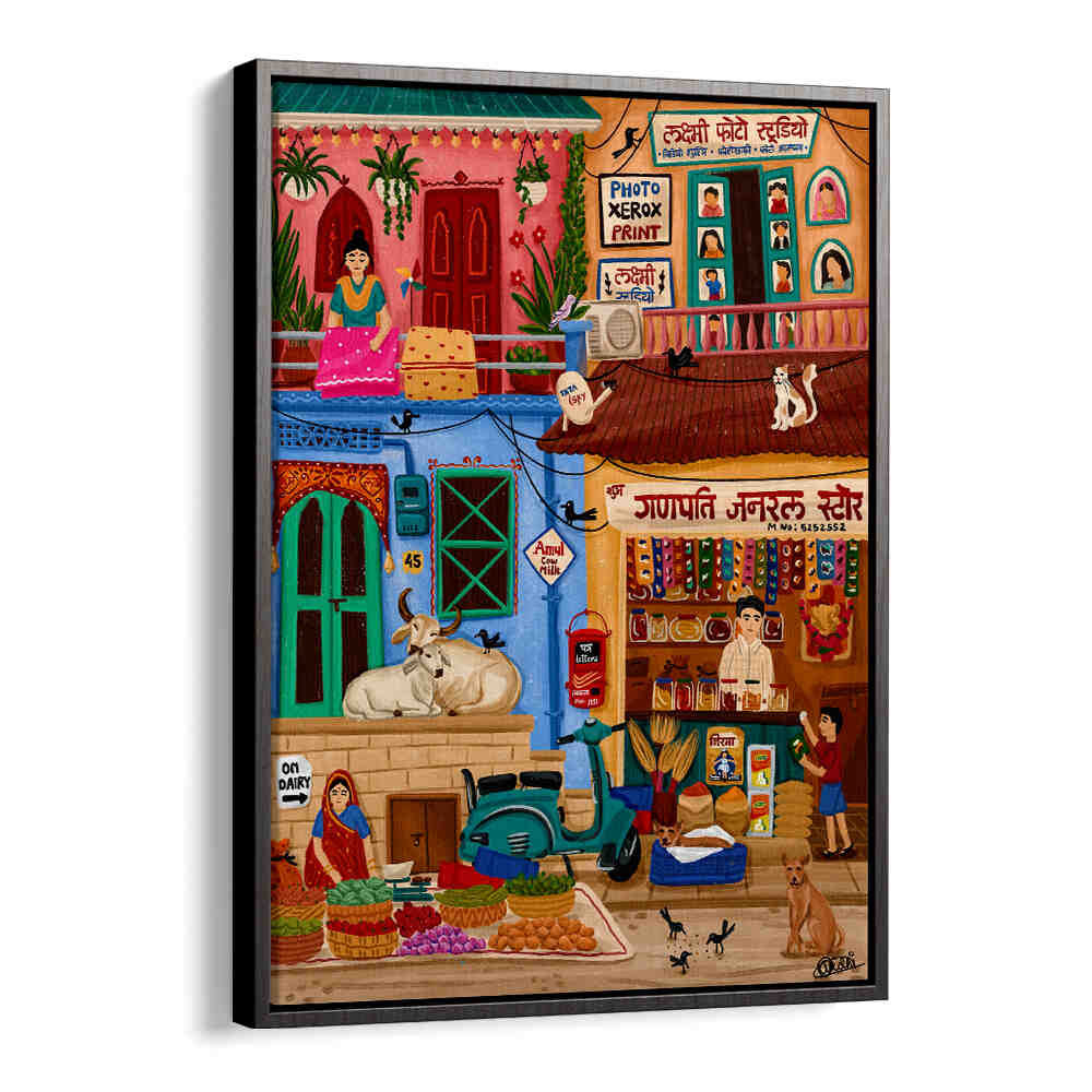 SABJI MARKET AND KIRANA STORE , INDIAN ART PAINTINGS