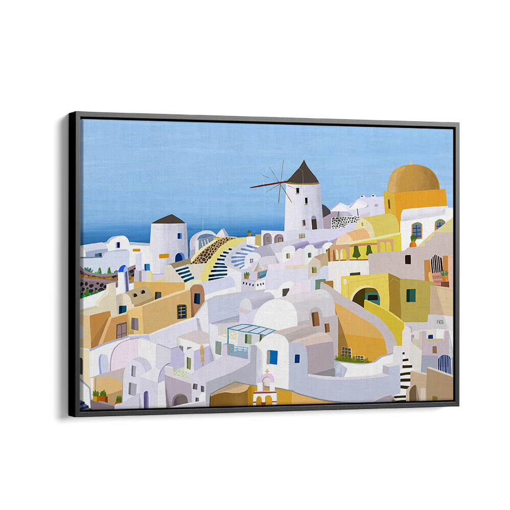 SANTORINI, YELLOW AND WHITE GREEK , TRAVEL POSTERS