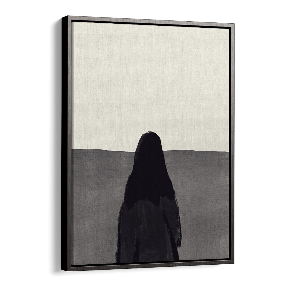 STANDING AGAINST A SERENE , ABSTRACT PAINTINGS