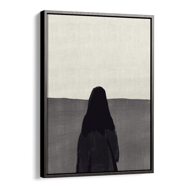 STANDING AGAINST A SERENE , ABSTRACT PAINTINGS