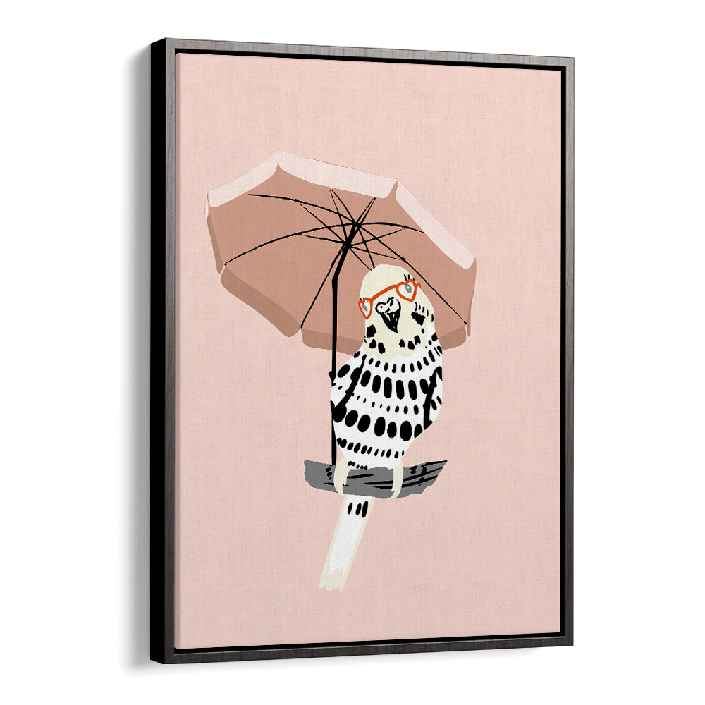 STYLISH BUDGIE UNDER UMBRELLA