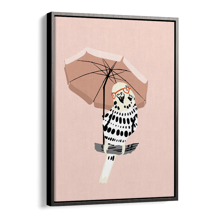 STYLISH BUDGIE UNDER UMBRELLA