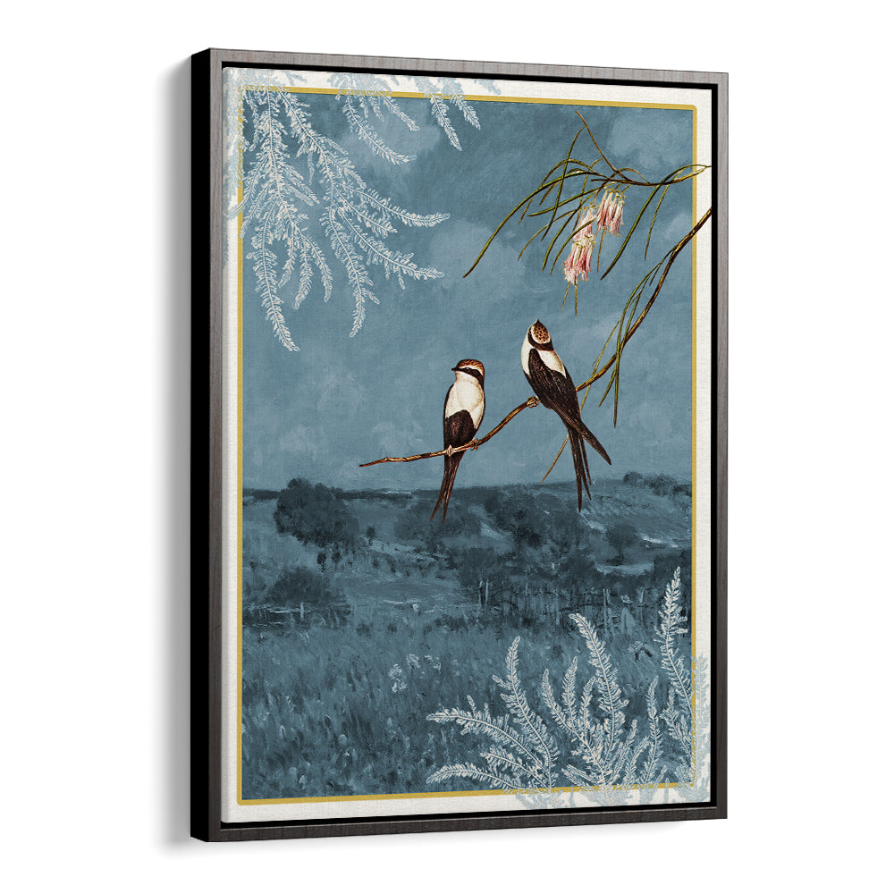 SWALLOWS IN BLUE LANDSCAPE