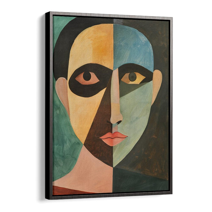 Stylish artwork featuring "THE MAN IN GREEN, PORTRAITS" showcasing vibrant colors and unique figurative illustrations.