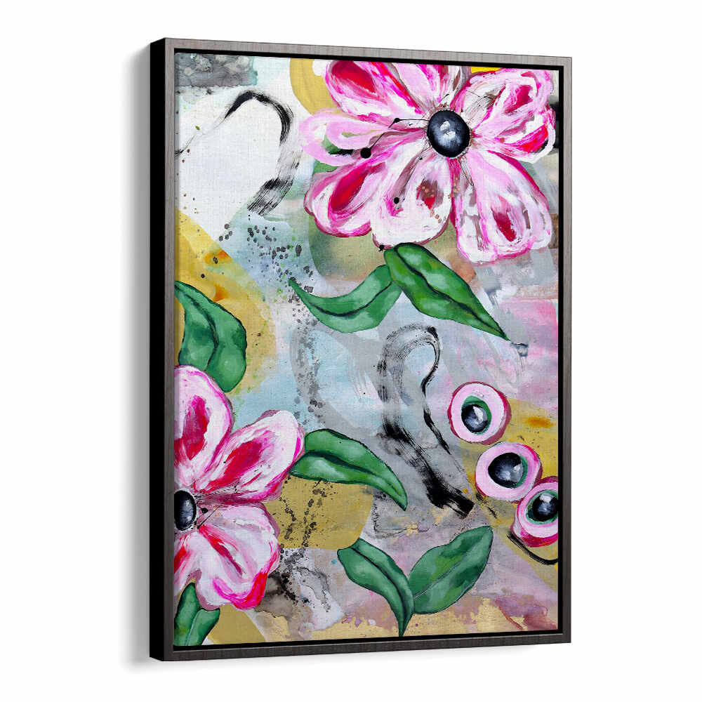 VIBRANT PINK FLOWERS AND GREEN LEAVES , FLORAL FLOWER PAINTINGS
