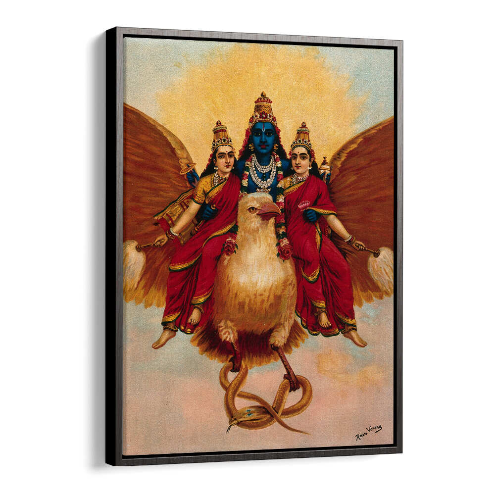 VISHNU ACCOMPANIED BY HIS WIVES RIDING ON GARUDA