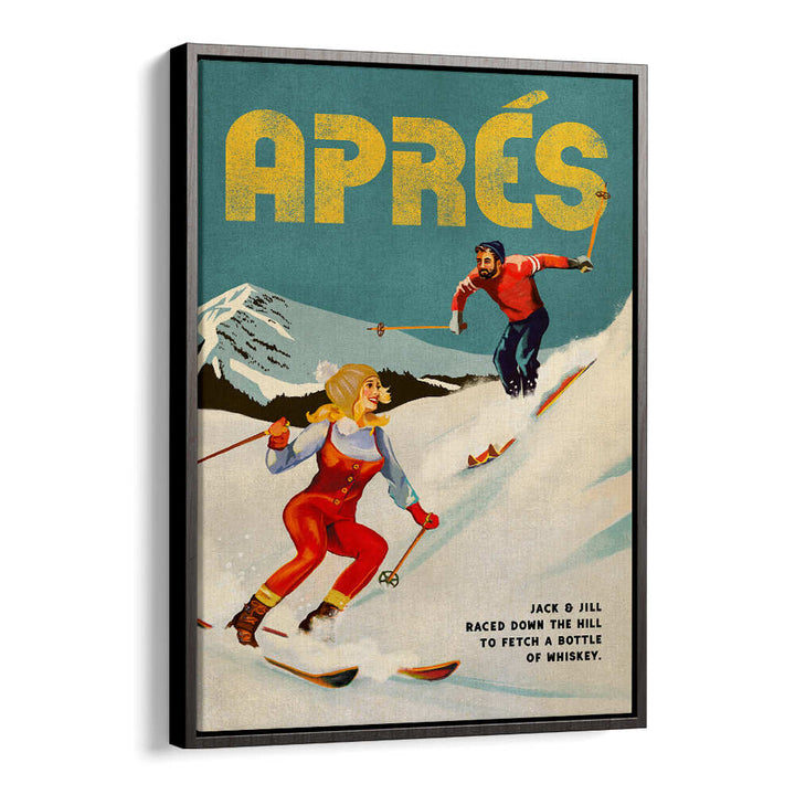 WHISKEY SKI COUPLE , VINTAGE TRAVEL POSTERS