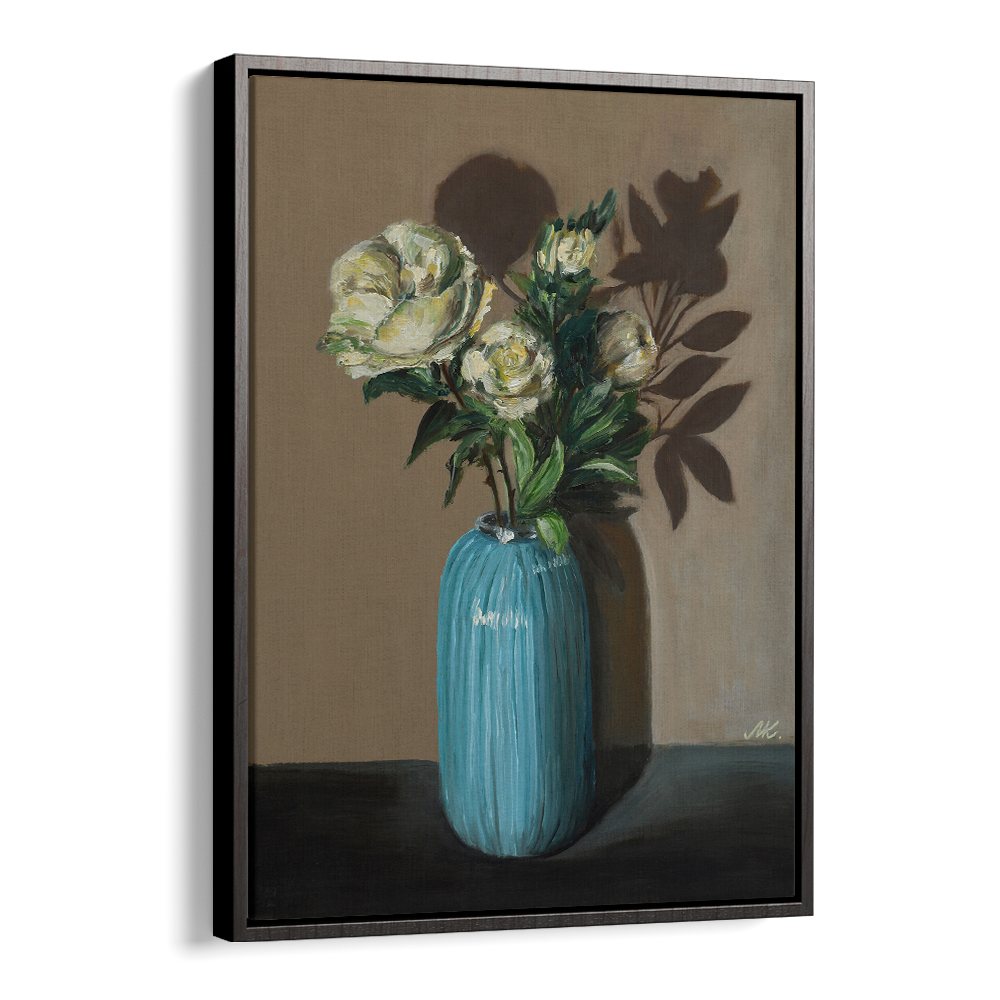 WHITE PEONIES IN BLUE VASE