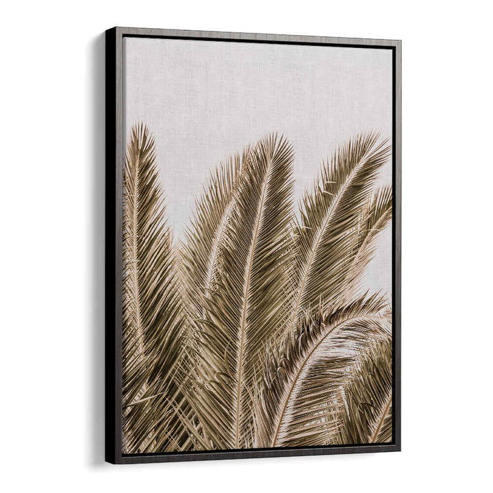 WINDSWEPT PALMS , BEACH PAINTINGS wall art by BlackFloater — sepia palm fronds in a slim black frame