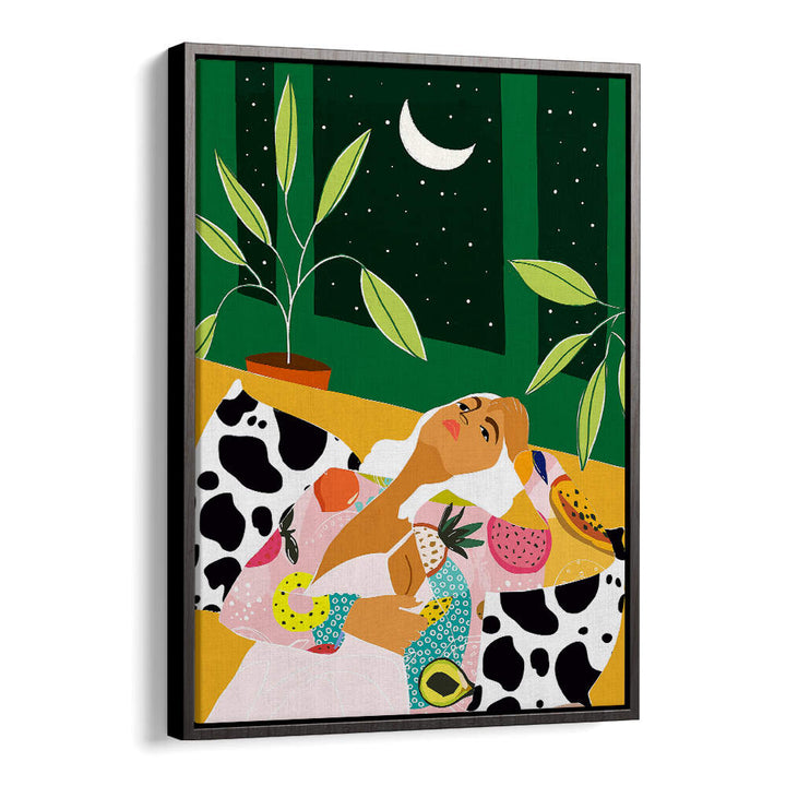 WOMAN RELAXING UNDER A CRESCENT MOON , FASHION POSTERS