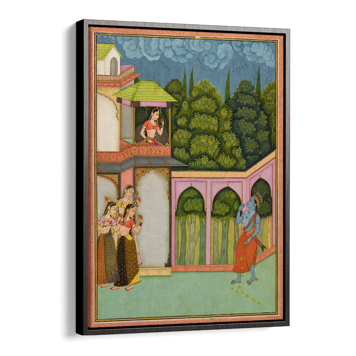 KRISHNA APPROACHES RADHA , INDIAN ART PAINTINGS