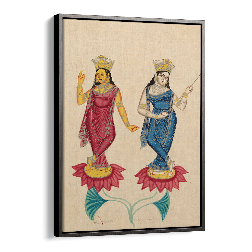 TWO FEMALE DEITIES , INDIAN ART PAINTINGS