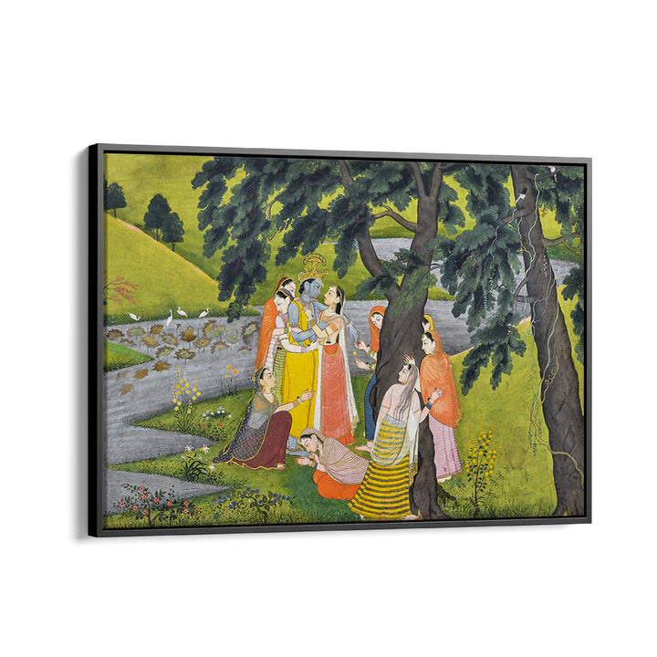 KRISHNA AND THE GOPIS ON THE BANK OF THE YAMUNA RIVER , INDIAN ART PAINTINGS