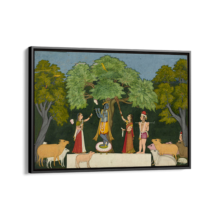 KRISHNA ENTERTAINS HIS COMPANIONS , INDIAN ART PAINTINGS