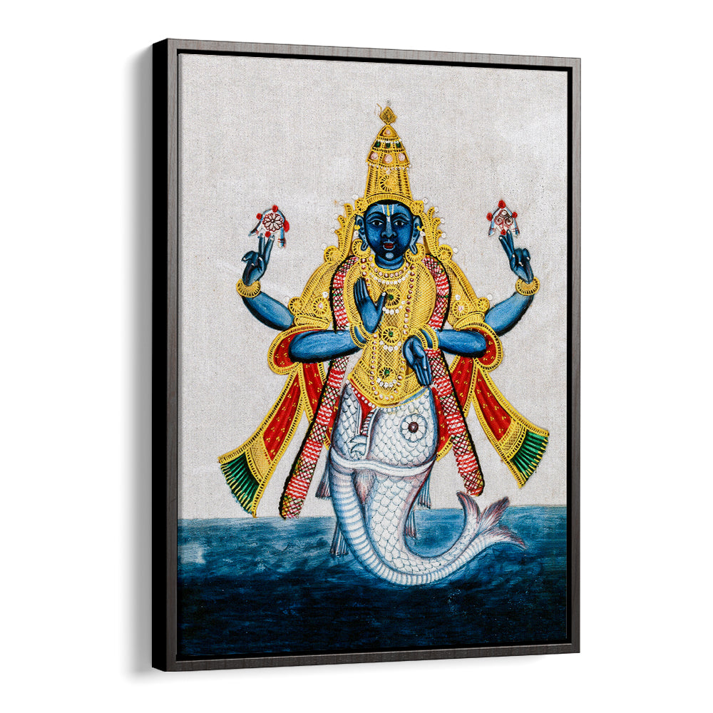 VISHNU IN HIS INCARNATION AS MATSYA , INDIAN ART PAINTINGS