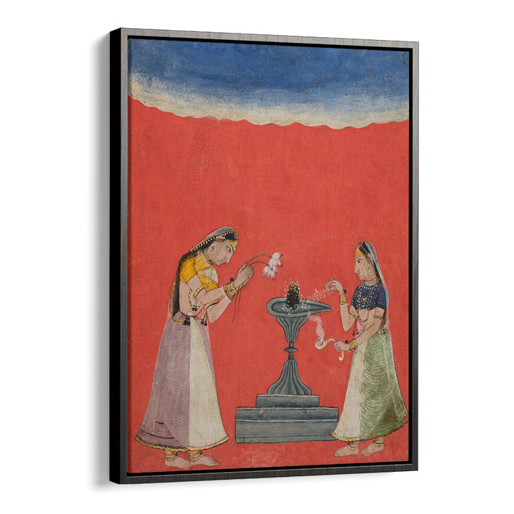 WOMEN WORSHIPPING A SHIVA LINGA , INDIAN ART PAINTINGS