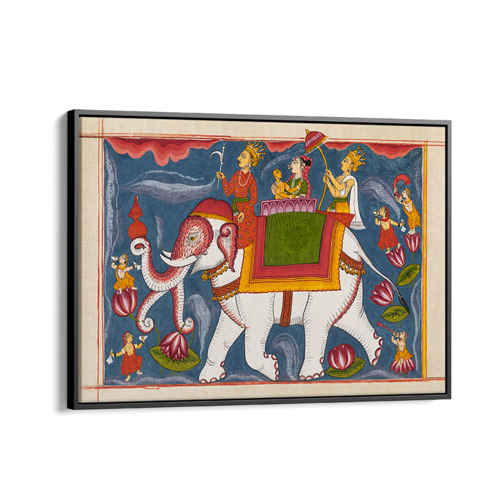 INDRA CONVEYING JINA RISHABHANATHA ON AIRAVATA , INDIAN ART PAINTINGS